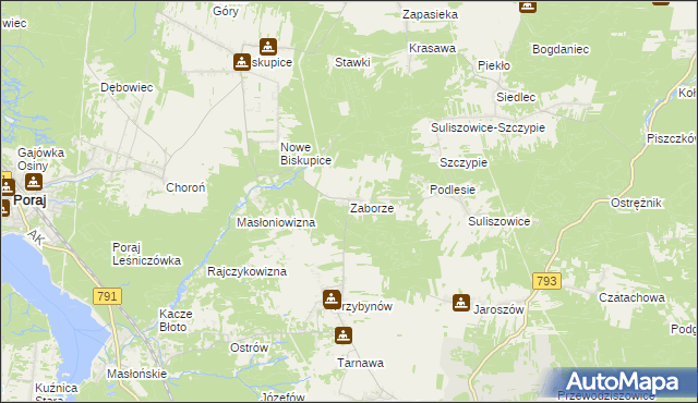 mapa Zaborze gmina Żarki, Zaborze gmina Żarki na mapie Targeo