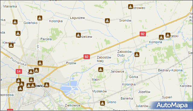 mapa Zabostów Mały, Zabostów Mały na mapie Targeo