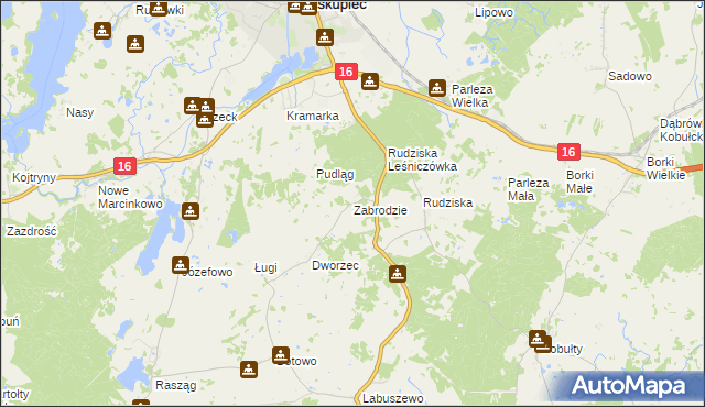 mapa Zabrodzie gmina Biskupiec, Zabrodzie gmina Biskupiec na mapie Targeo