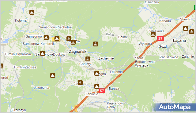 mapa Zachełmie gmina Zagnańsk, Zachełmie gmina Zagnańsk na mapie Targeo