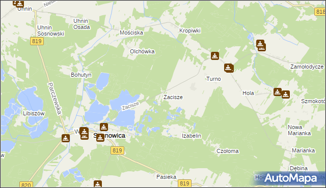 mapa Zacisze gmina Sosnowica, Zacisze gmina Sosnowica na mapie Targeo