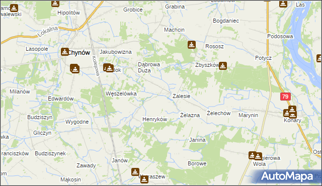 mapa Zadębie gmina Chynów, Zadębie gmina Chynów na mapie Targeo