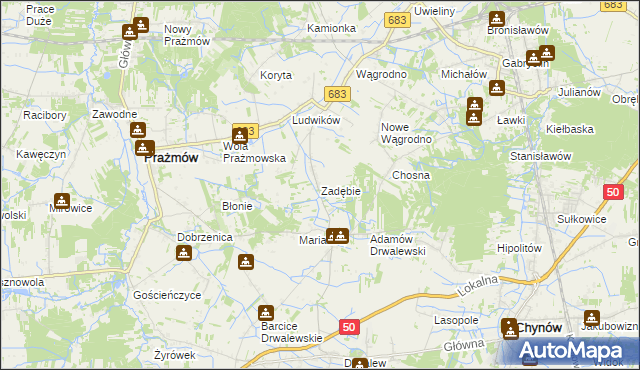 mapa Zadębie gmina Prażmów, Zadębie gmina Prażmów na mapie Targeo