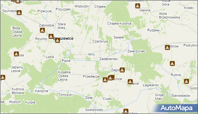 mapa Zadębieniec, Zadębieniec na mapie Targeo