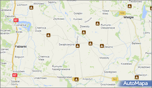 mapa Zaduszniki gmina Wielgie, Zaduszniki gmina Wielgie na mapie Targeo