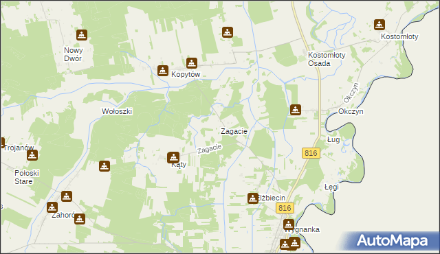 mapa Zagacie gmina Kodeń, Zagacie gmina Kodeń na mapie Targeo