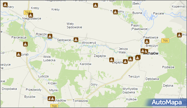 mapa Zagajów gmina Michałów, Zagajów gmina Michałów na mapie Targeo