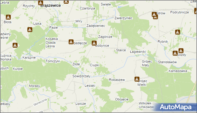 mapa Zagóra gmina Brąszewice, Zagóra gmina Brąszewice na mapie Targeo