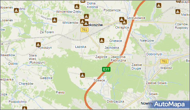 mapa Zagórze gmina Piekoszów, Zagórze gmina Piekoszów na mapie Targeo