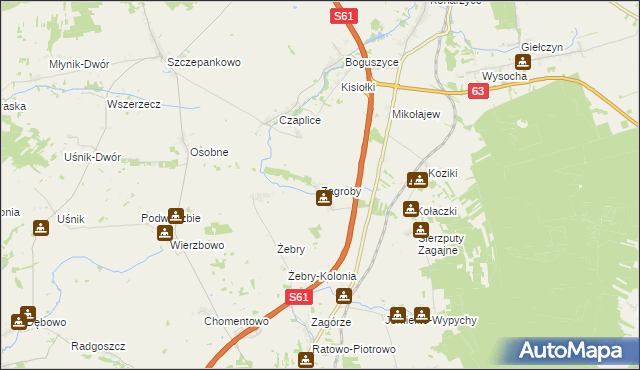 mapa Zagroby gmina Śniadowo, Zagroby gmina Śniadowo na mapie Targeo