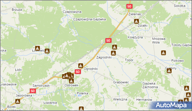 mapa Zagrodniki gmina Łochów, Zagrodniki gmina Łochów na mapie Targeo