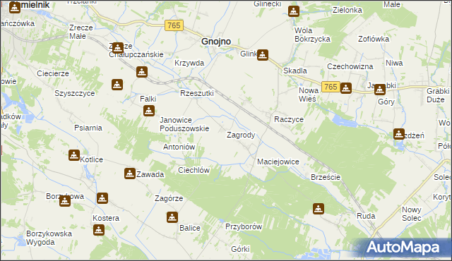 mapa Zagrody gmina Gnojno, Zagrody gmina Gnojno na mapie Targeo