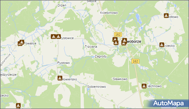 mapa Zagrody gmina Sławoborze, Zagrody gmina Sławoborze na mapie Targeo