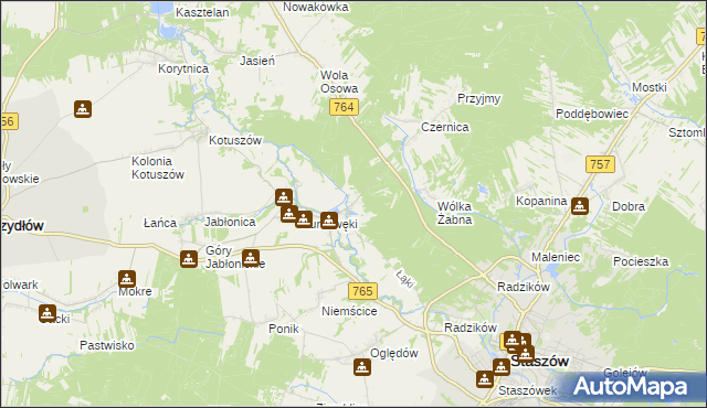 mapa Zagrody gmina Staszów, Zagrody gmina Staszów na mapie Targeo