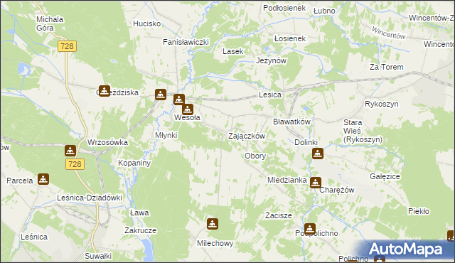 mapa Zajączków gmina Piekoszów, Zajączków gmina Piekoszów na mapie Targeo