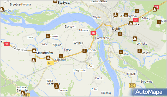 mapa Zajezierze gmina Sieciechów, Zajezierze gmina Sieciechów na mapie Targeo