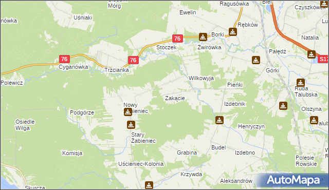 mapa Zakącie gmina Garwolin, Zakącie gmina Garwolin na mapie Targeo