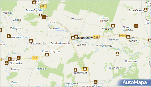 mapa Zakanale gmina Konstantynów, Zakanale gmina Konstantynów na mapie Targeo