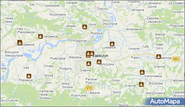 mapa Zakliczyn powiat tarnowski, Zakliczyn powiat tarnowski na mapie Targeo