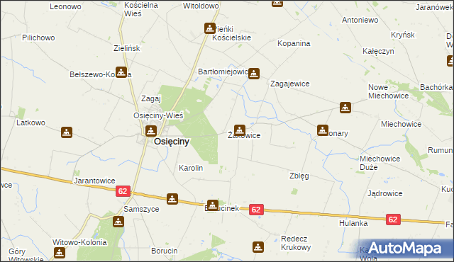 mapa Żakowice gmina Osięciny, Żakowice gmina Osięciny na mapie Targeo