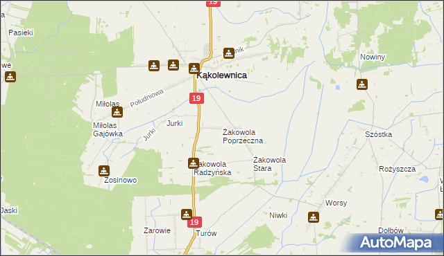 mapa Żakowola Poprzeczna, Żakowola Poprzeczna na mapie Targeo