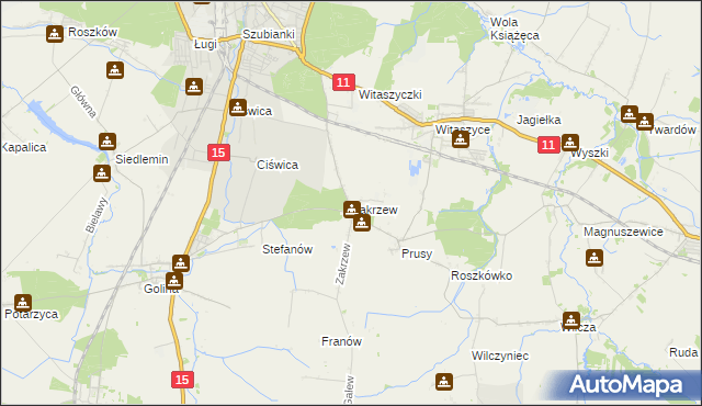 mapa Zakrzew gmina Jarocin, Zakrzew gmina Jarocin na mapie Targeo