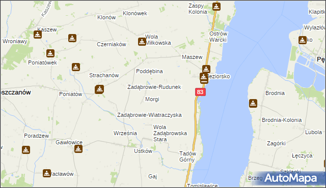 mapa Zakrzew gmina Warta, Zakrzew gmina Warta na mapie Targeo