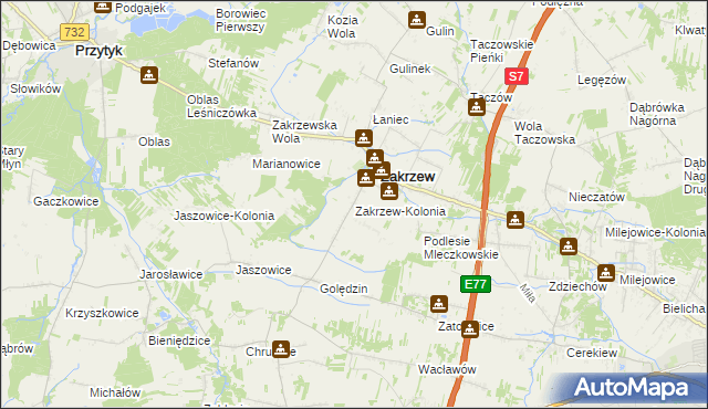 mapa Zakrzew-Kolonia gmina Zakrzew, Zakrzew-Kolonia gmina Zakrzew na mapie Targeo