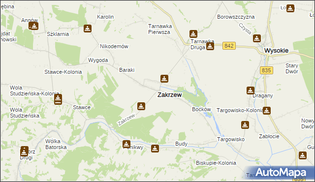 mapa Zakrzew powiat lubelski, Zakrzew powiat lubelski na mapie Targeo