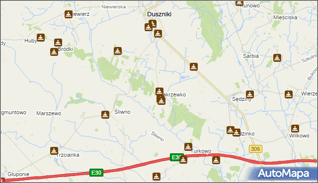 mapa Zakrzewko gmina Duszniki, Zakrzewko gmina Duszniki na mapie Targeo