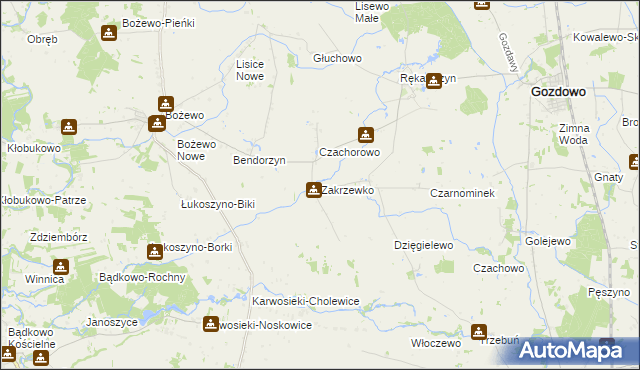 mapa Zakrzewko gmina Gozdowo, Zakrzewko gmina Gozdowo na mapie Targeo