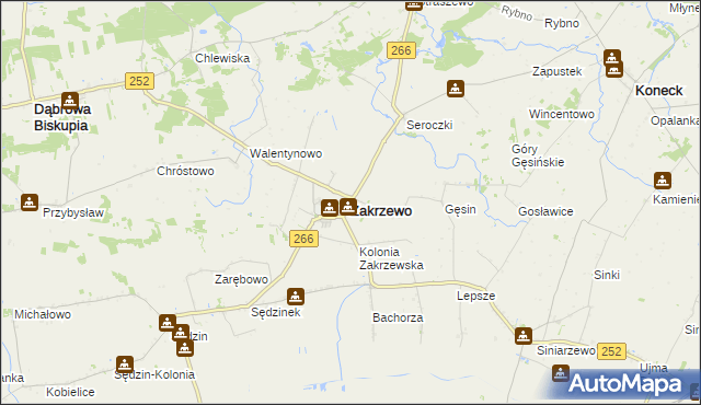 mapa Zakrzewo powiat aleksandrowski, Zakrzewo powiat aleksandrowski na mapie Targeo