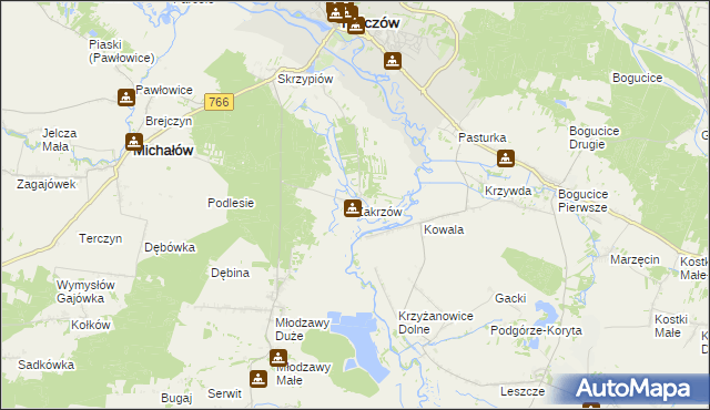 mapa Zakrzów gmina Pińczów, Zakrzów gmina Pińczów na mapie Targeo