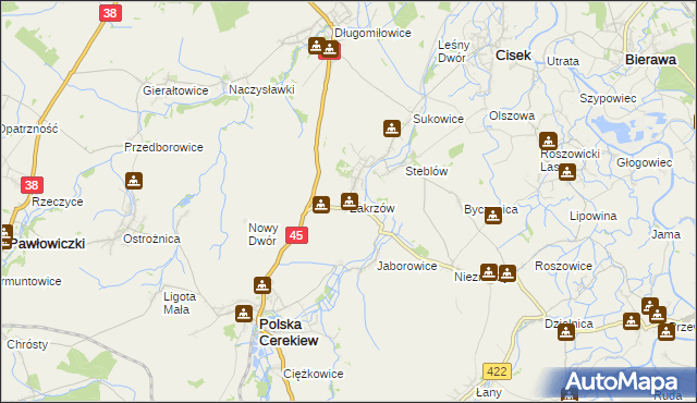 mapa Zakrzów gmina Polska Cerekiew, Zakrzów gmina Polska Cerekiew na mapie Targeo