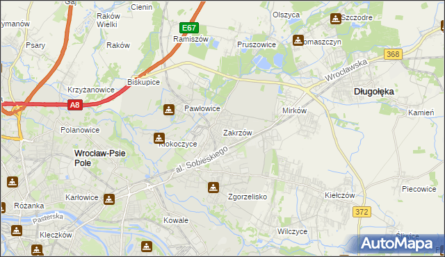 mapa Zakrzów gmina Wrocław, Zakrzów gmina Wrocław na mapie Targeo