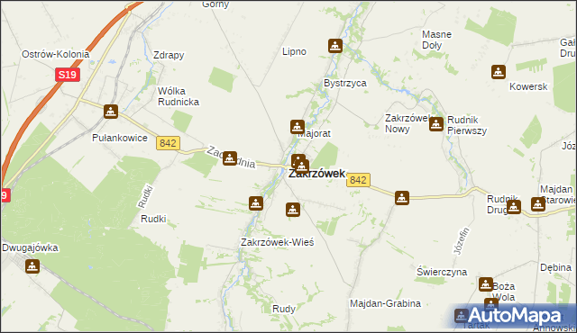 mapa Zakrzówek powiat kraśnicki, Zakrzówek powiat kraśnicki na mapie Targeo