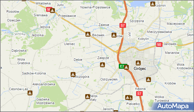 mapa Załącze gmina Grójec, Załącze gmina Grójec na mapie Targeo