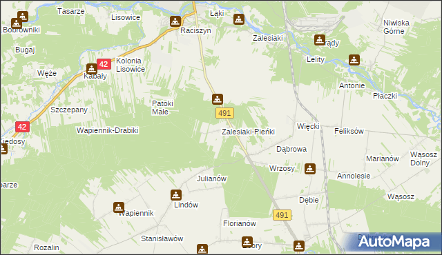 mapa Zalesiaki-Pieńki, Zalesiaki-Pieńki na mapie Targeo