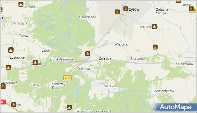 mapa Zalesice gmina Przyrów, Zalesice gmina Przyrów na mapie Targeo