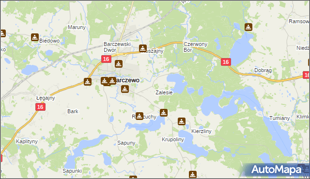 mapa Zalesie gmina Barczewo, Zalesie gmina Barczewo na mapie Targeo