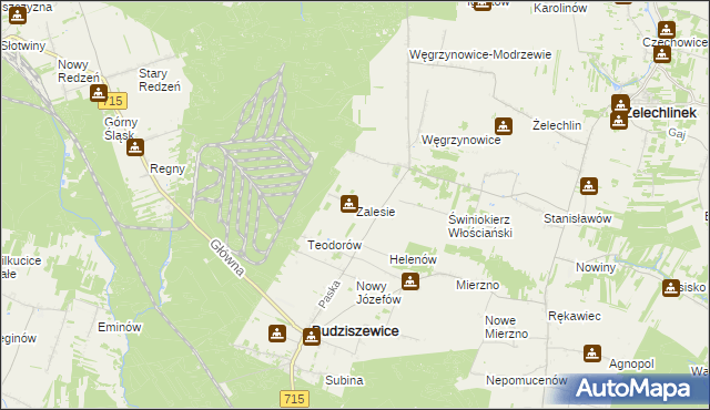 mapa Zalesie gmina Budziszewice, Zalesie gmina Budziszewice na mapie Targeo