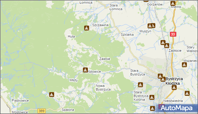 mapa Zalesie gmina Bystrzyca Kłodzka, Zalesie gmina Bystrzyca Kłodzka na mapie Targeo