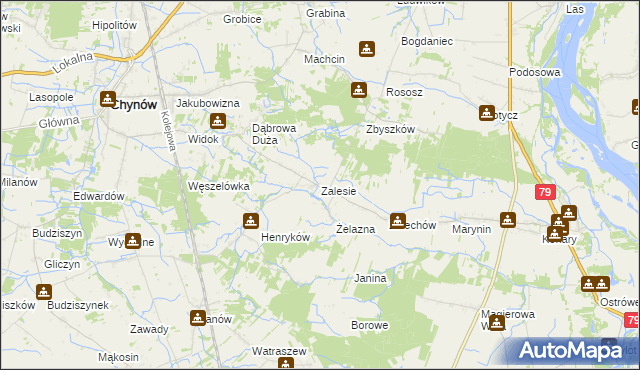 mapa Zalesie gmina Chynów, Zalesie gmina Chynów na mapie Targeo