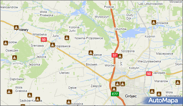 mapa Zalesie gmina Grójec, Zalesie gmina Grójec na mapie Targeo