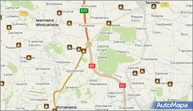 mapa Zalesie gmina Iwanowice, Zalesie gmina Iwanowice na mapie Targeo