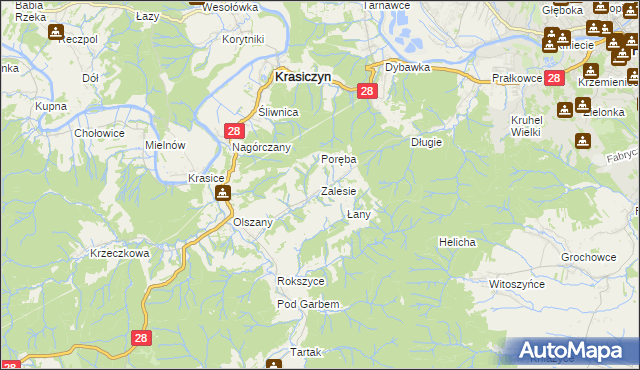 mapa Zalesie gmina Krasiczyn, Zalesie gmina Krasiczyn na mapie Targeo