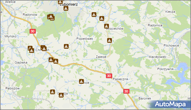 mapa Zalesie gmina Lubomierz, Zalesie gmina Lubomierz na mapie Targeo