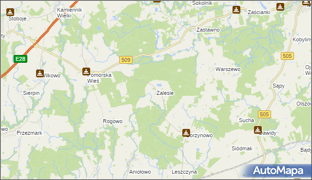 mapa Zalesie gmina Milejewo, Zalesie gmina Milejewo na mapie Targeo