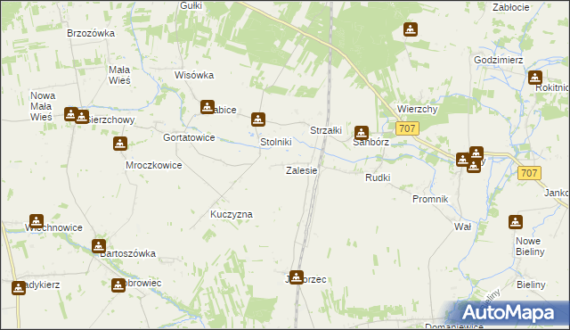 mapa Zalesie gmina Nowe Miasto nad Pilicą, Zalesie gmina Nowe Miasto nad Pilicą na mapie Targeo