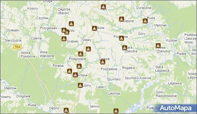 mapa Zalesie gmina Raków, Zalesie gmina Raków na mapie Targeo